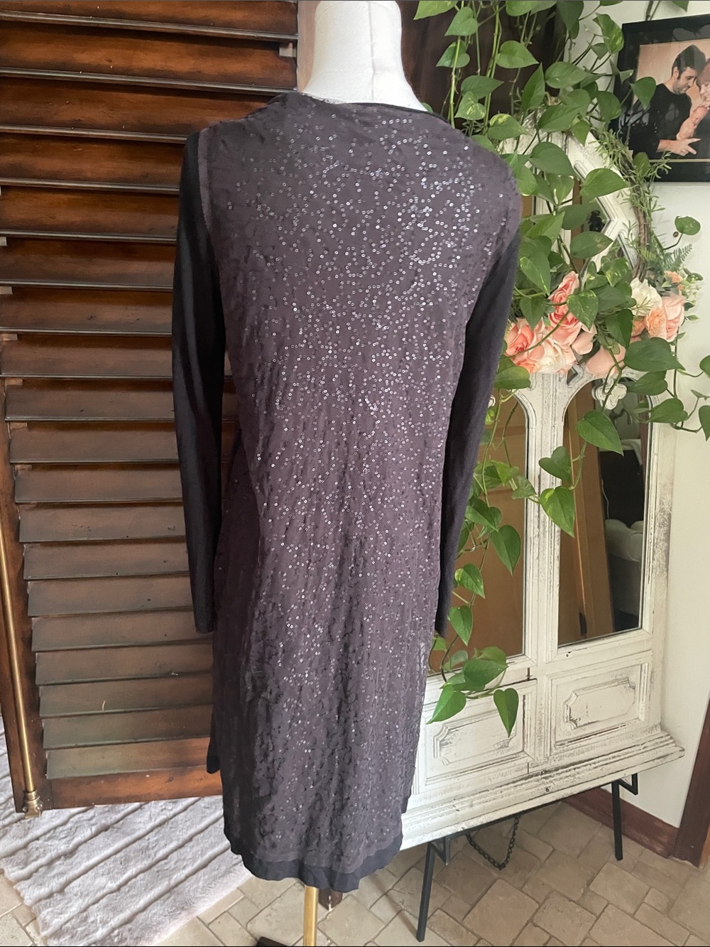 Chan Luu Made in India Sequin Mixed Media Duster Deep Purple Brown Large - Picture 13 of 13